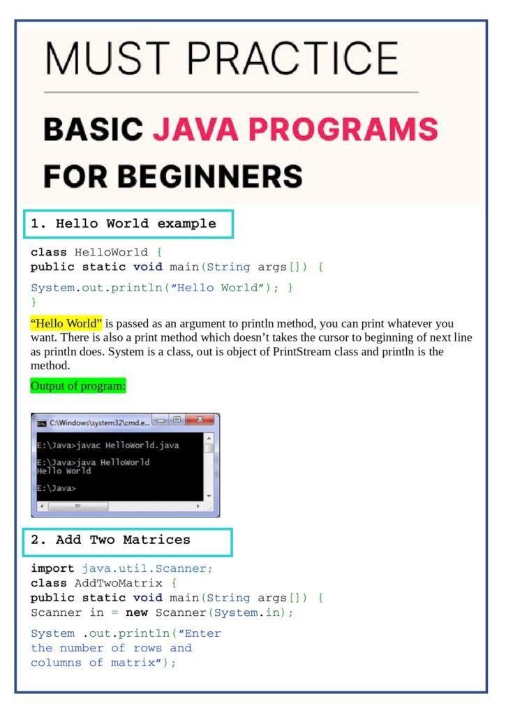  Basic Java Programs For Beginners PDF Connect 4 Programming