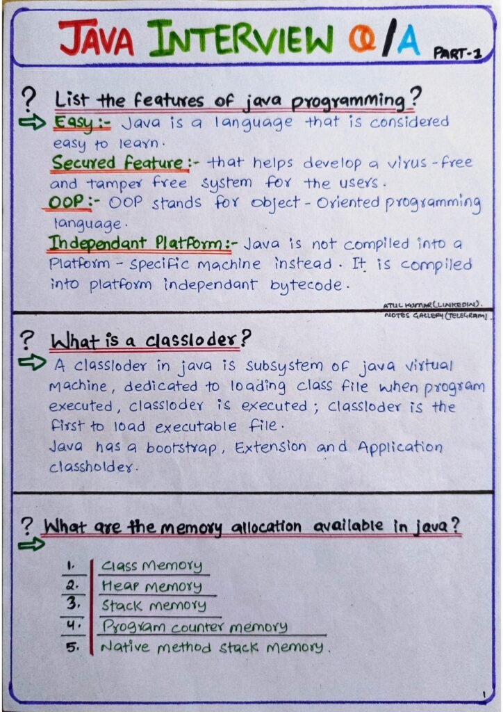 Java Interview Questions and Answers Handwritten page 0001