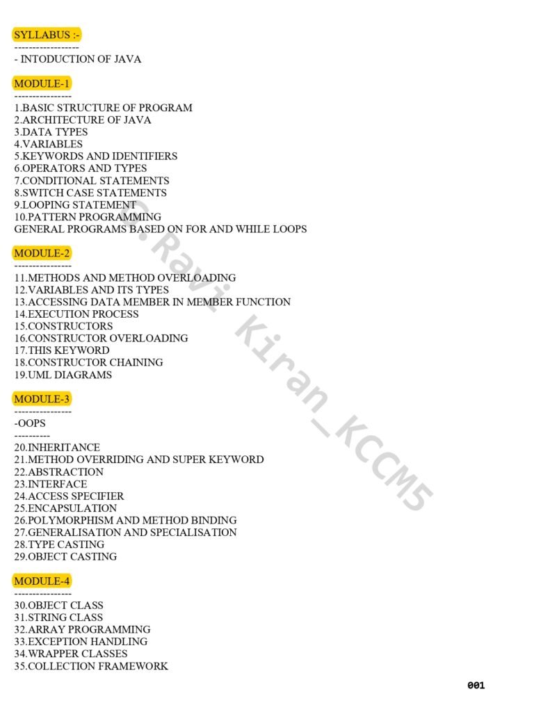 Java Syllabus Module Wise page 0001