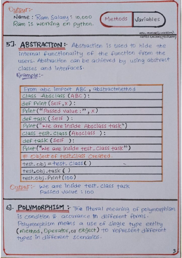 OOPS in Python Handwritten Notes page 0003