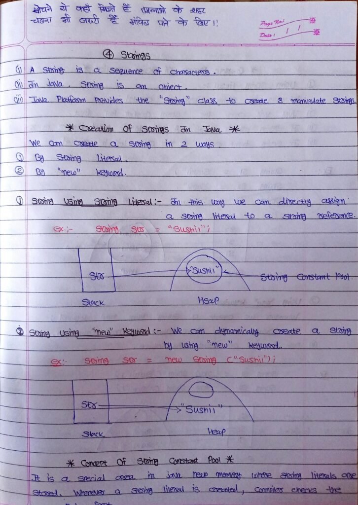 Strings In Java Handwritten Notes page 0001