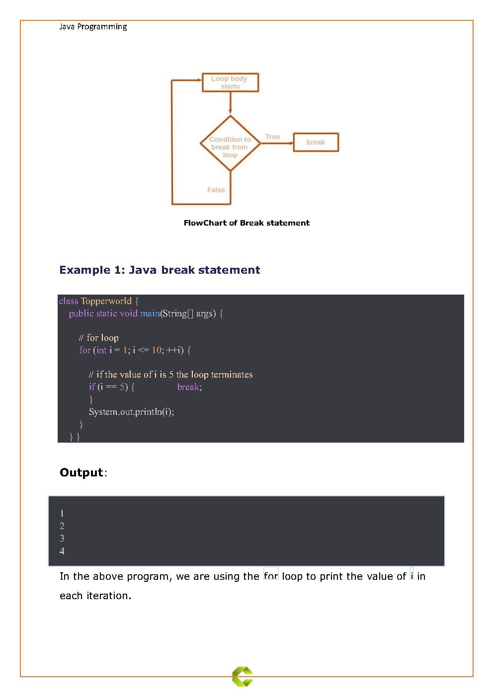 Jump Statement In Java Pdf Guide Connect Programming