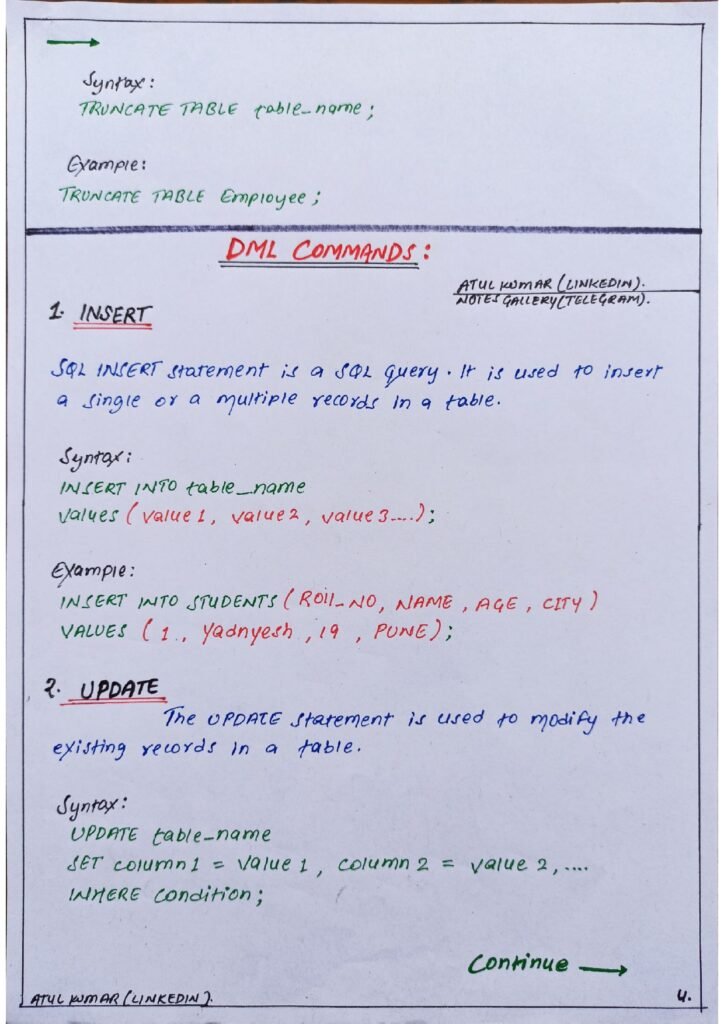 SQL SHORT NOTES page 0004