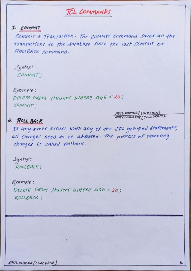 SQL SHORT NOTES page 0006