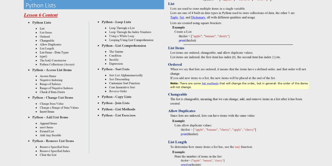 Python From Scratch Lesson 6 PDF (Python Lists) - Connect 4 Programming