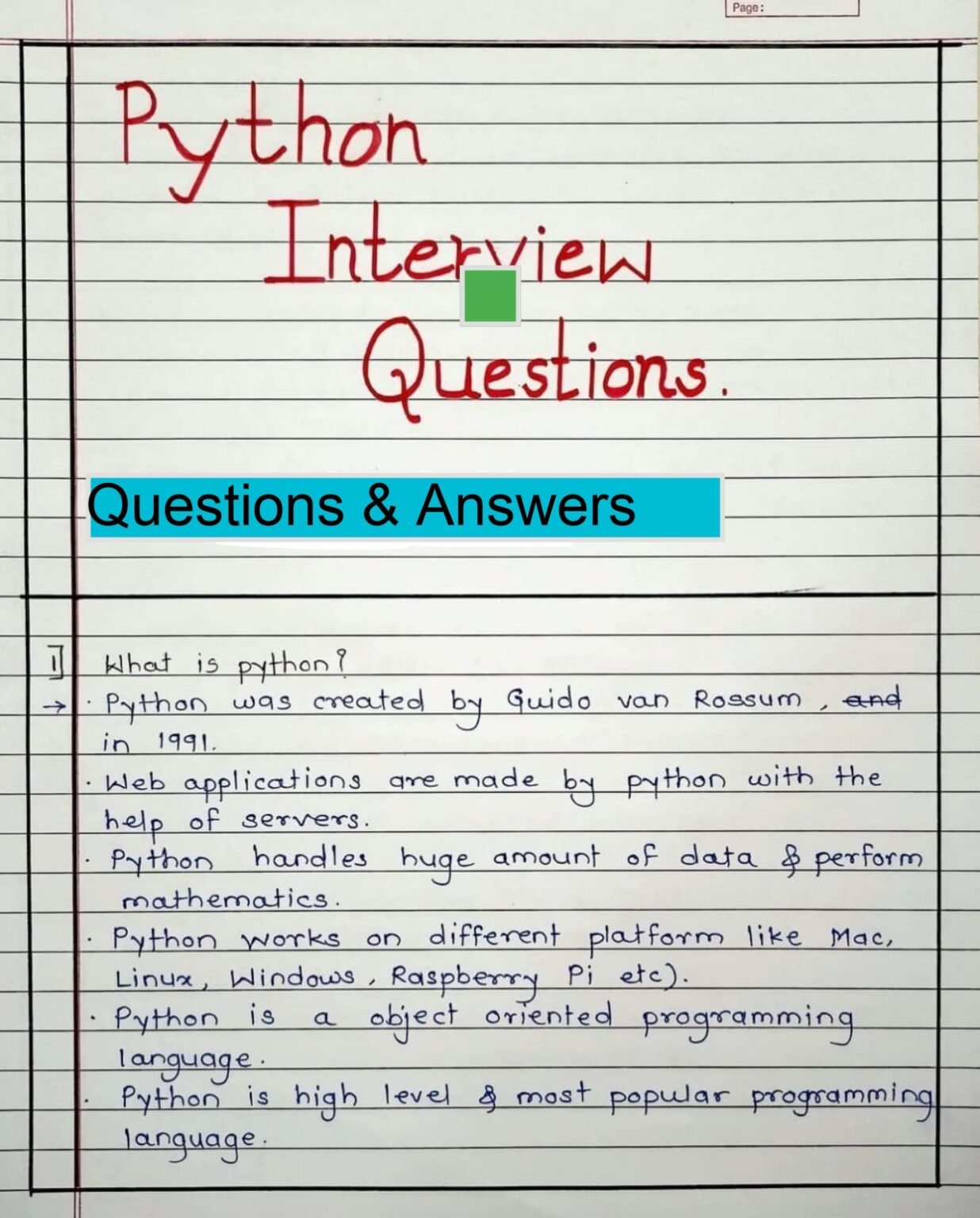 Python Interview Questions Handwritten PDF Connect 4 Programming