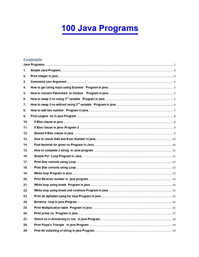 Java Programs (100 Programs): PDF Sheet For Coding Practice - Connect 4 ...