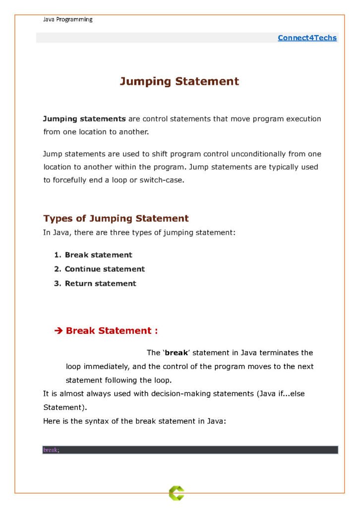 Jump Statement in Java Page1