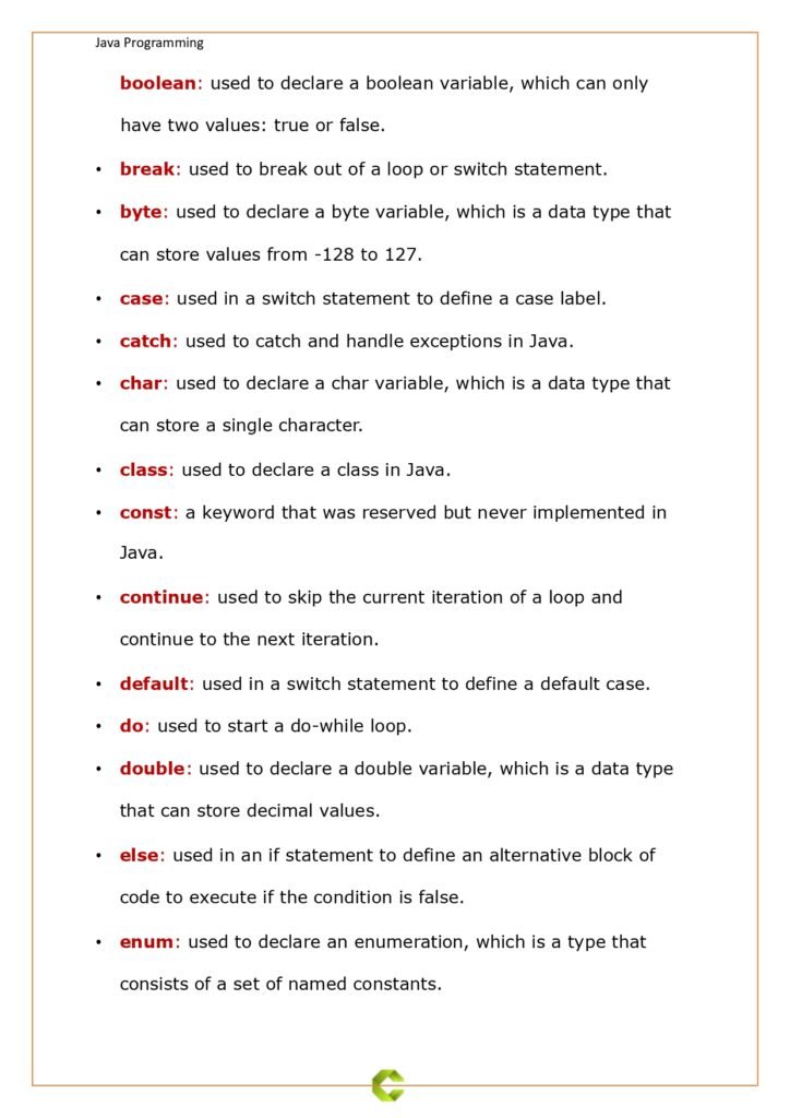 Keywords in java page 0002