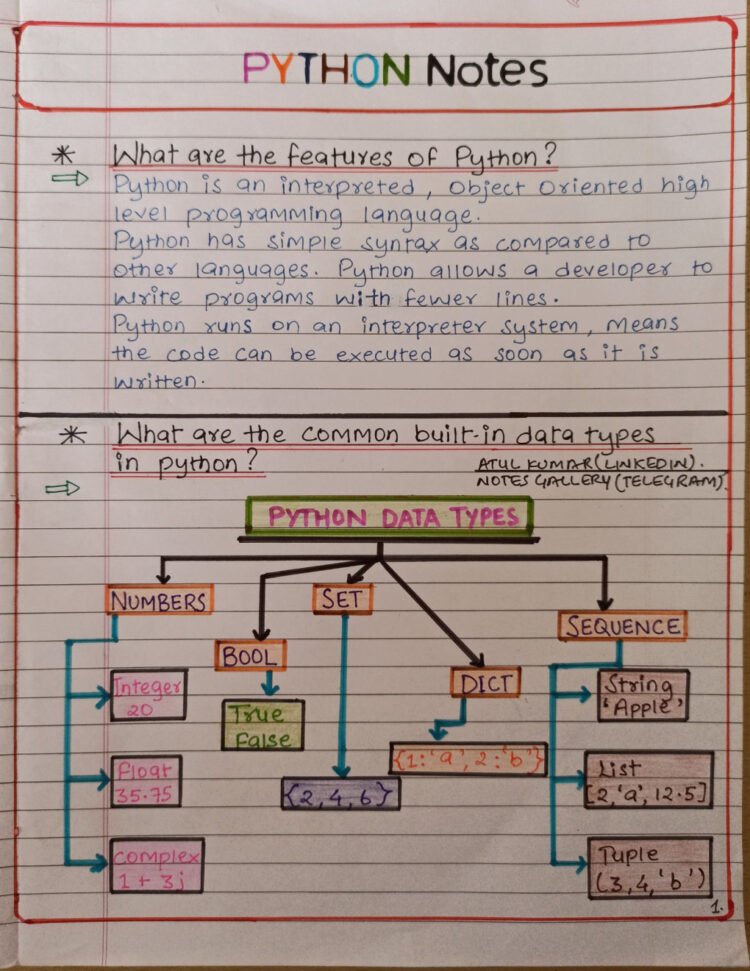 Python Notes Handwritten PDF - Connect 4 Programming