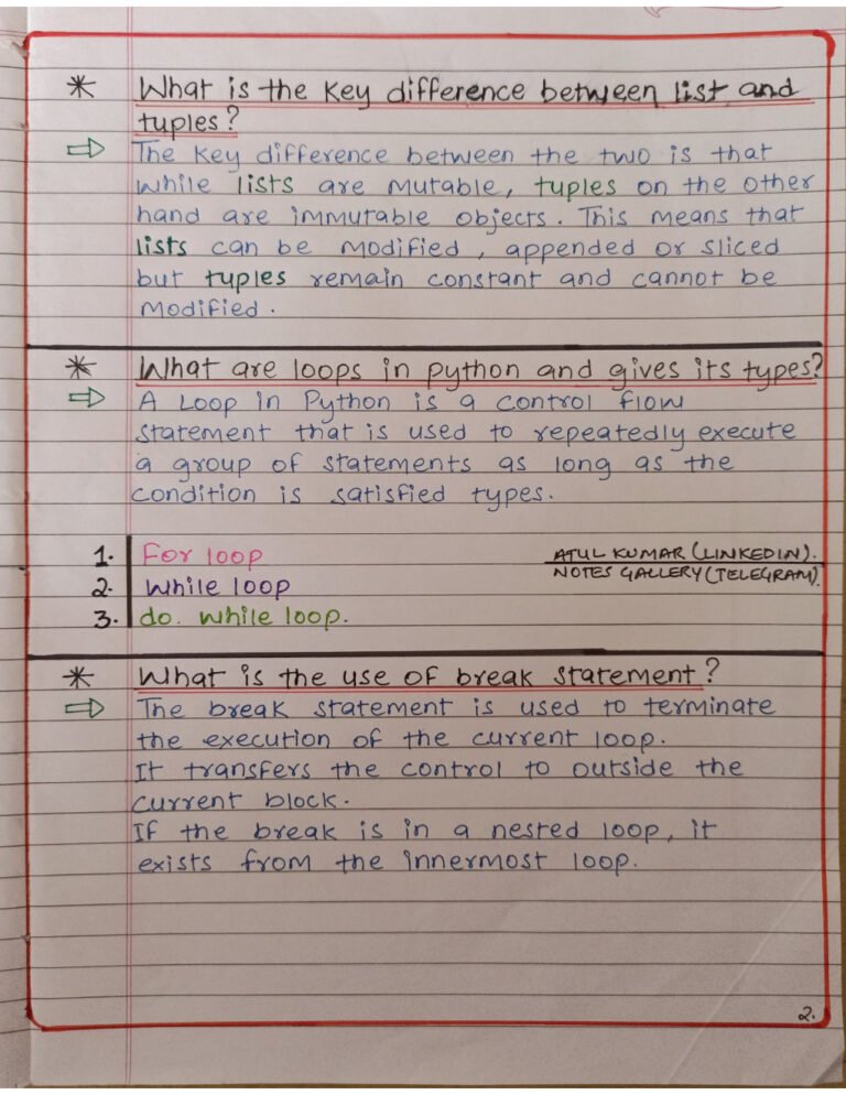 Python Notes Handwritten PDF - Connect 4 Programming