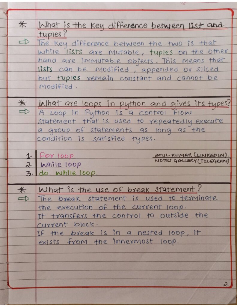 Python Notes Handwritten Page2