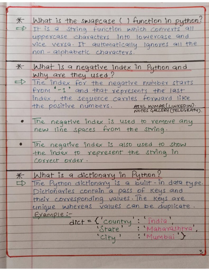 Python Notes Handwritten Page3