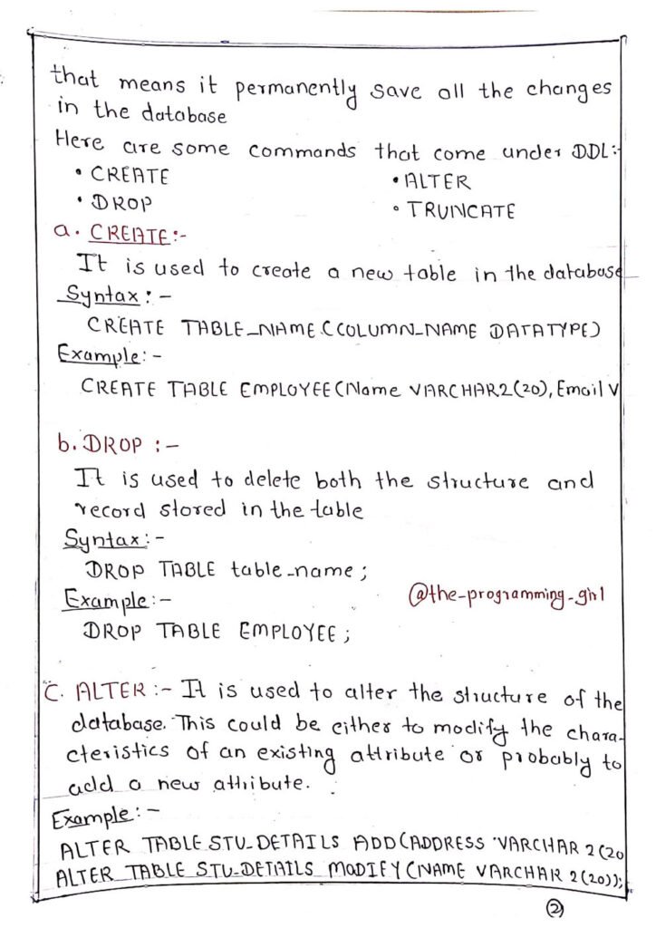 SQL Commands Handwritten Notes Page2