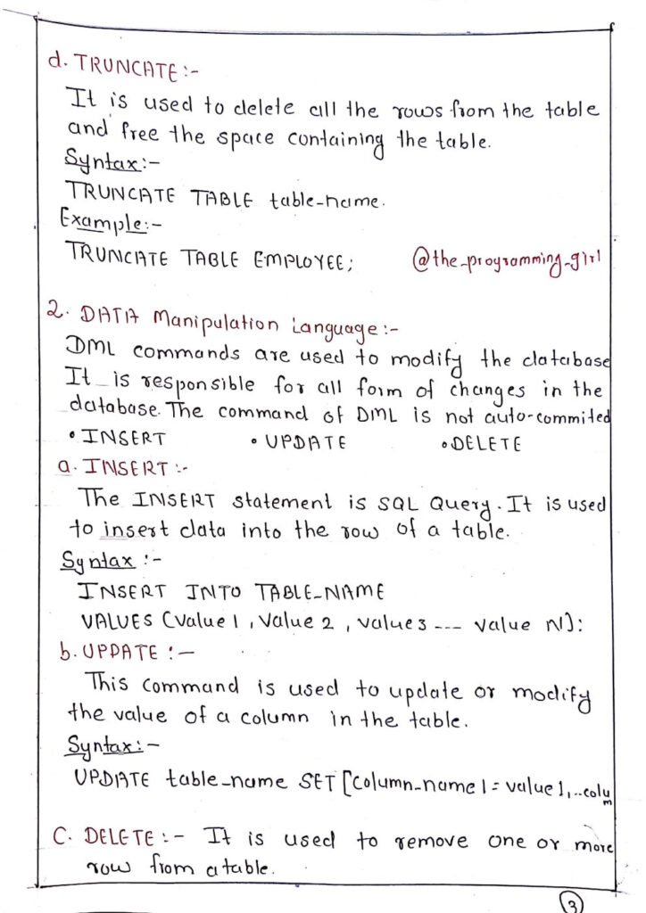 SQL Commands Handwritten Notes Page3