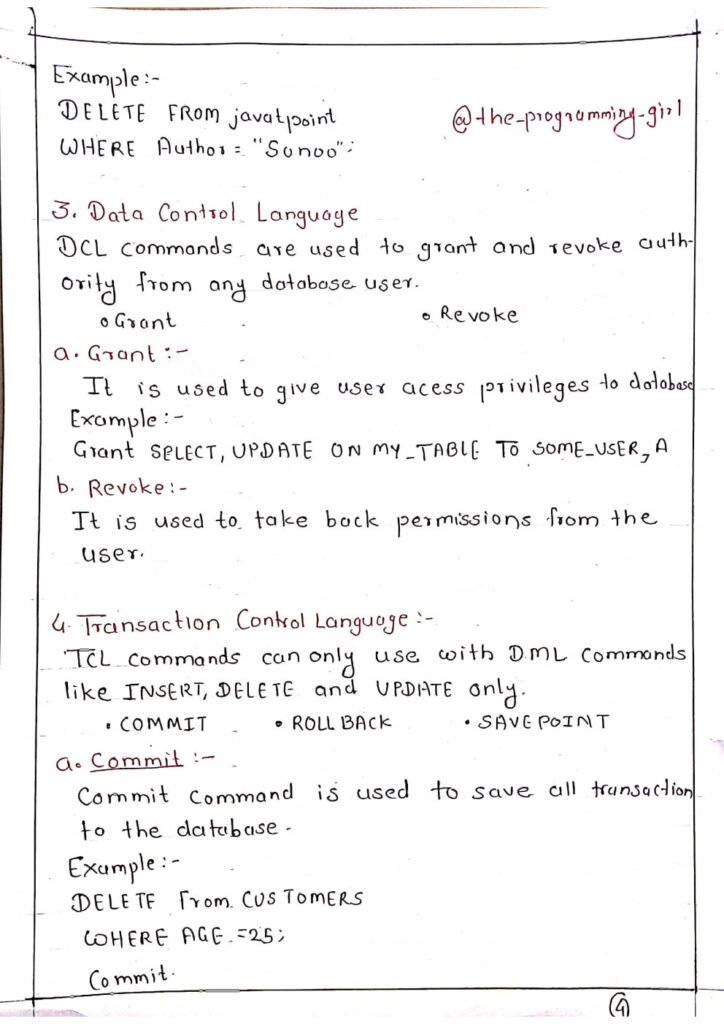 SQL Commands Handwritten Notes Page4