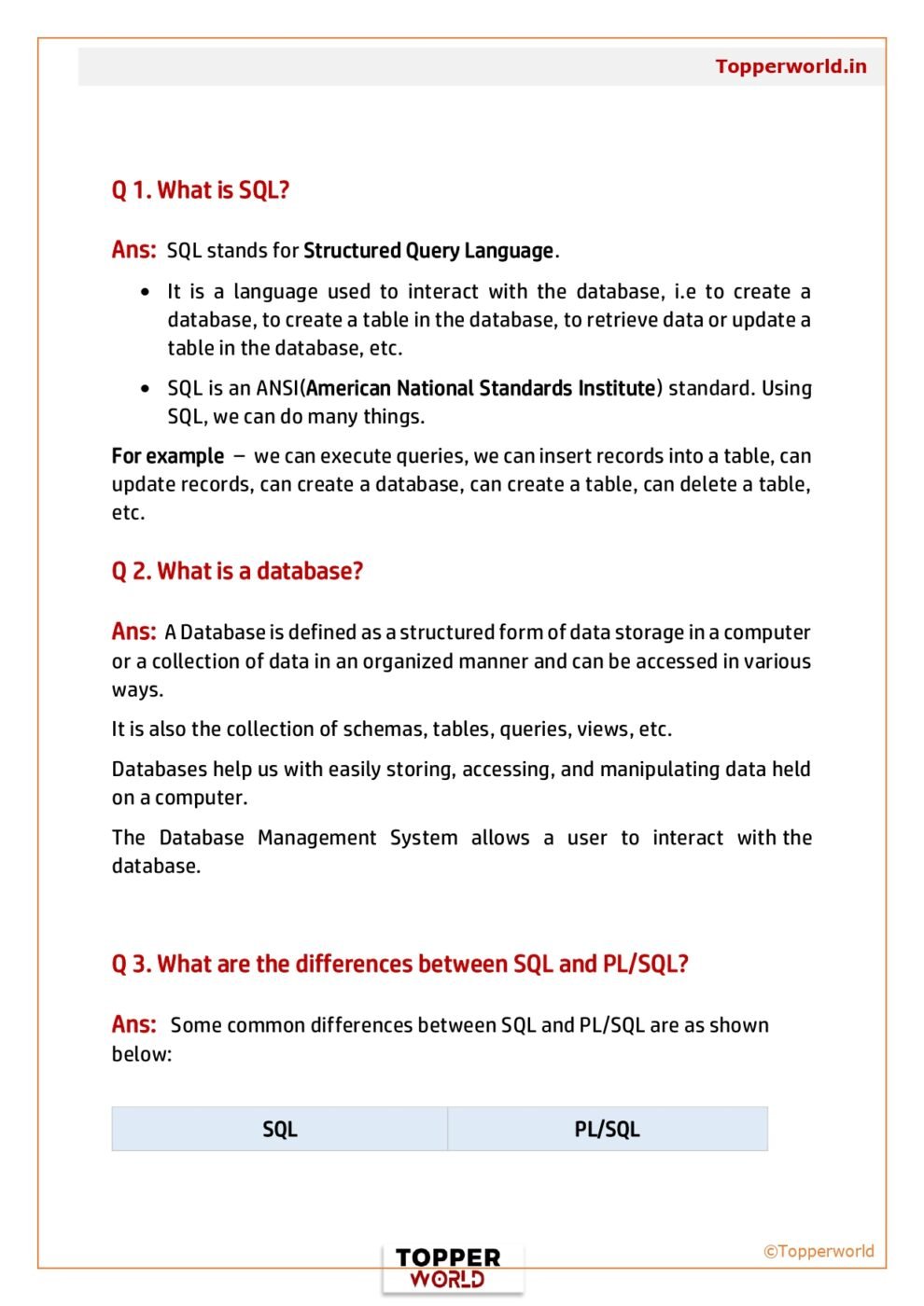 TOP 50 SQL Interview Question PDF - Connect 4 Programming