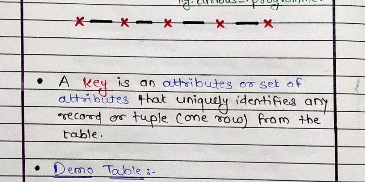 Keys In DBMS Handwritten Notes PDF