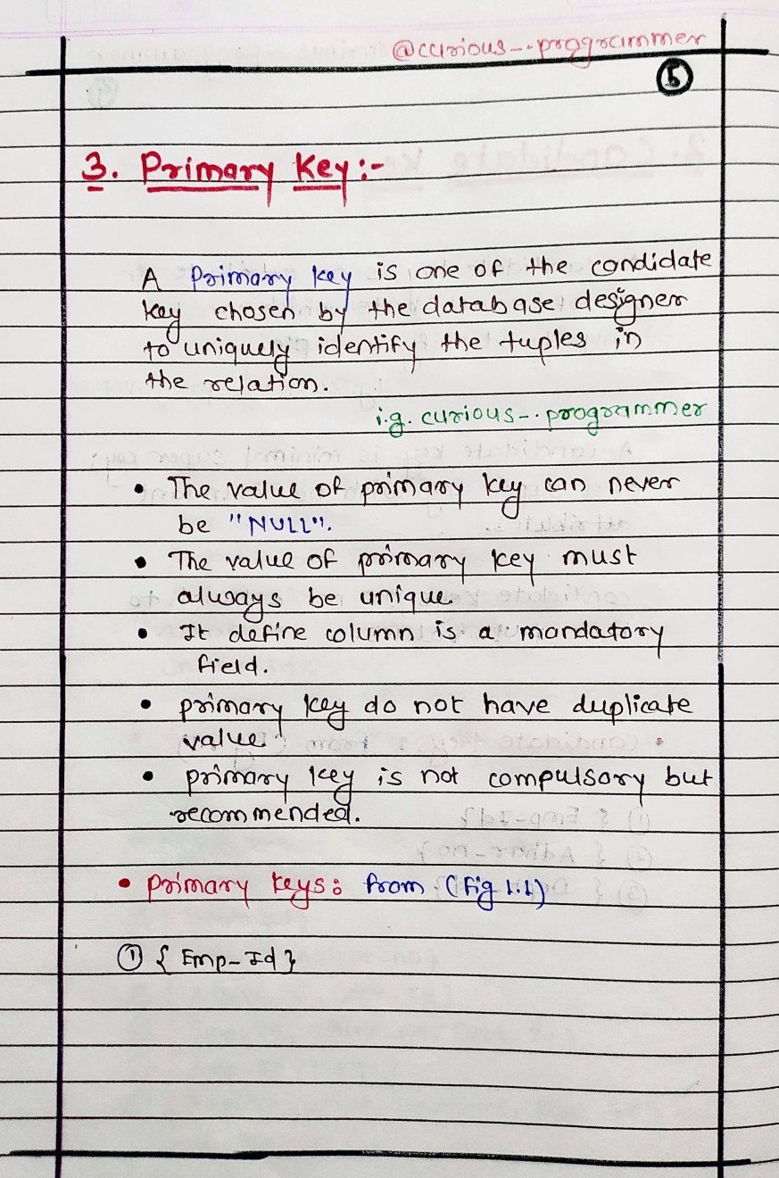Keys In DBMS Handwritten Notes PDF - Connect 4 Programming