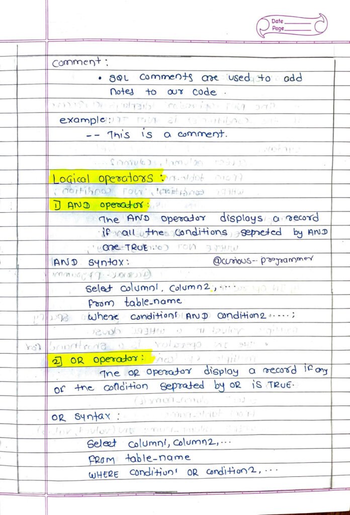 SQL Basics Handwritten Notes Page3