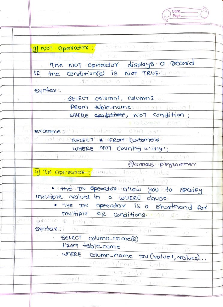 SQL Basics Handwritten Notes Page4