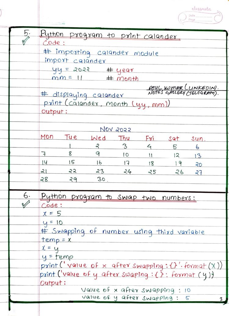 Basic Python Programs Handwritten PDF