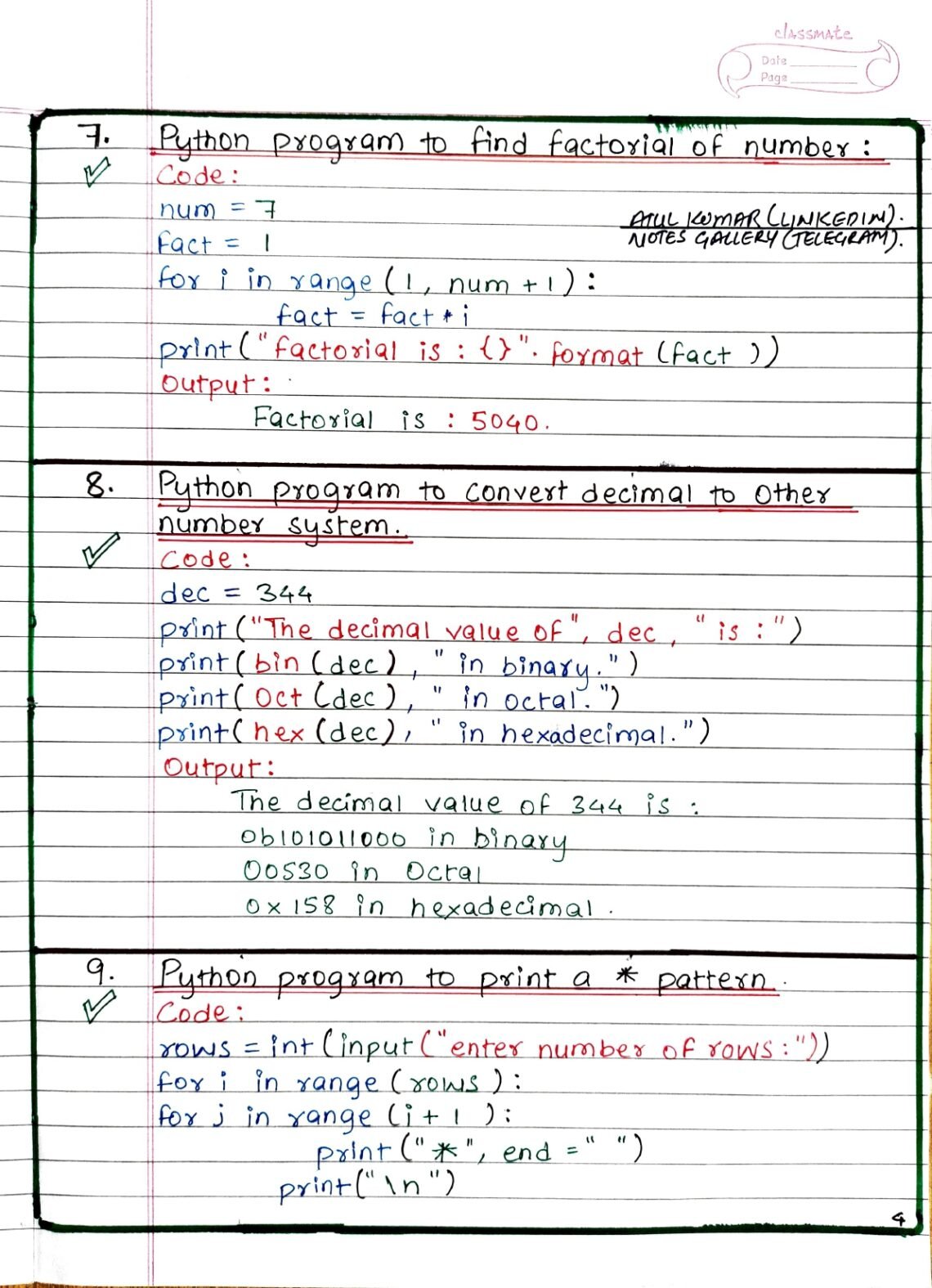 Basic Python Programs Handwritten PDF