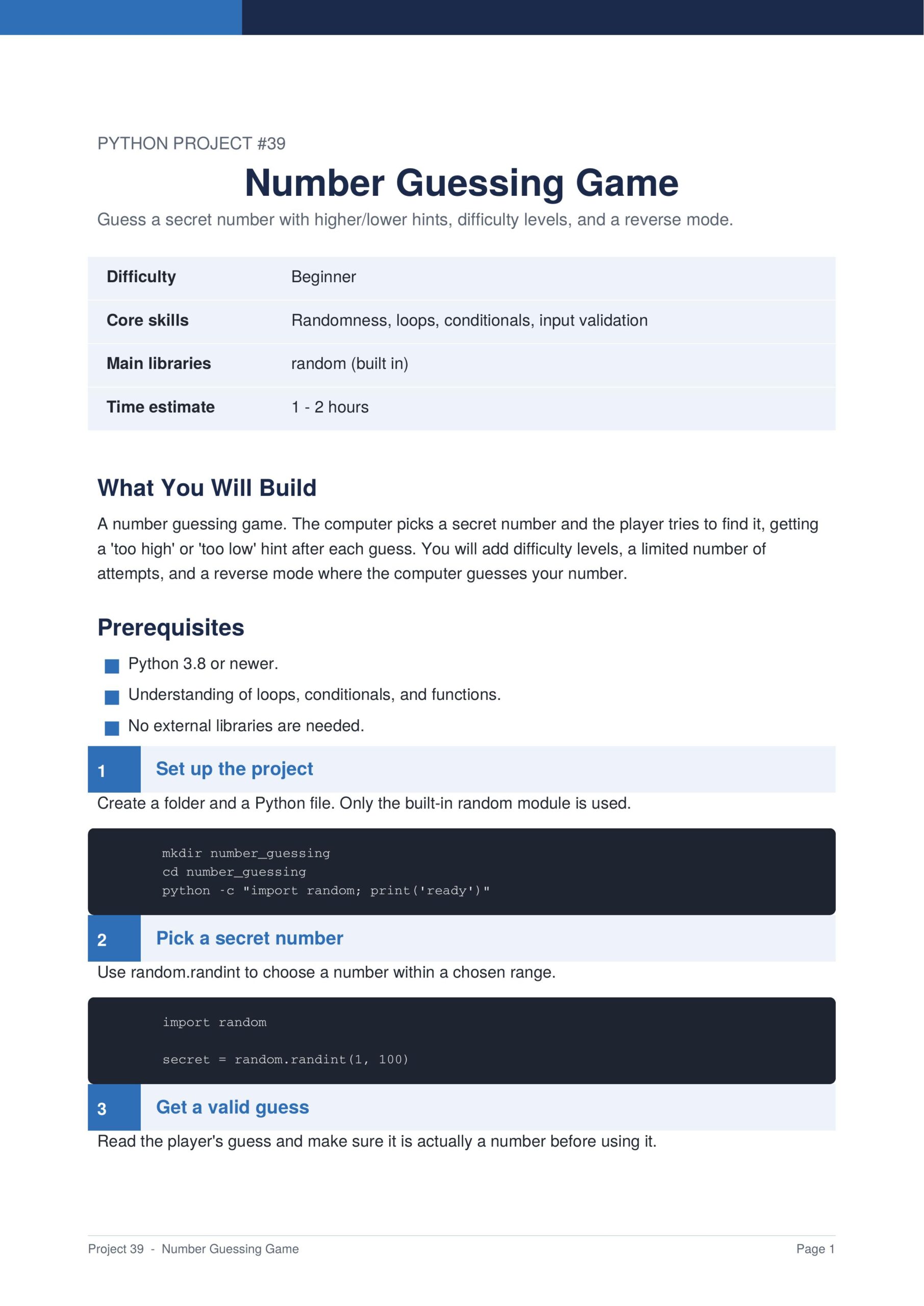 Number Guessing Game Py Project Guide - Connect 4 Programming
