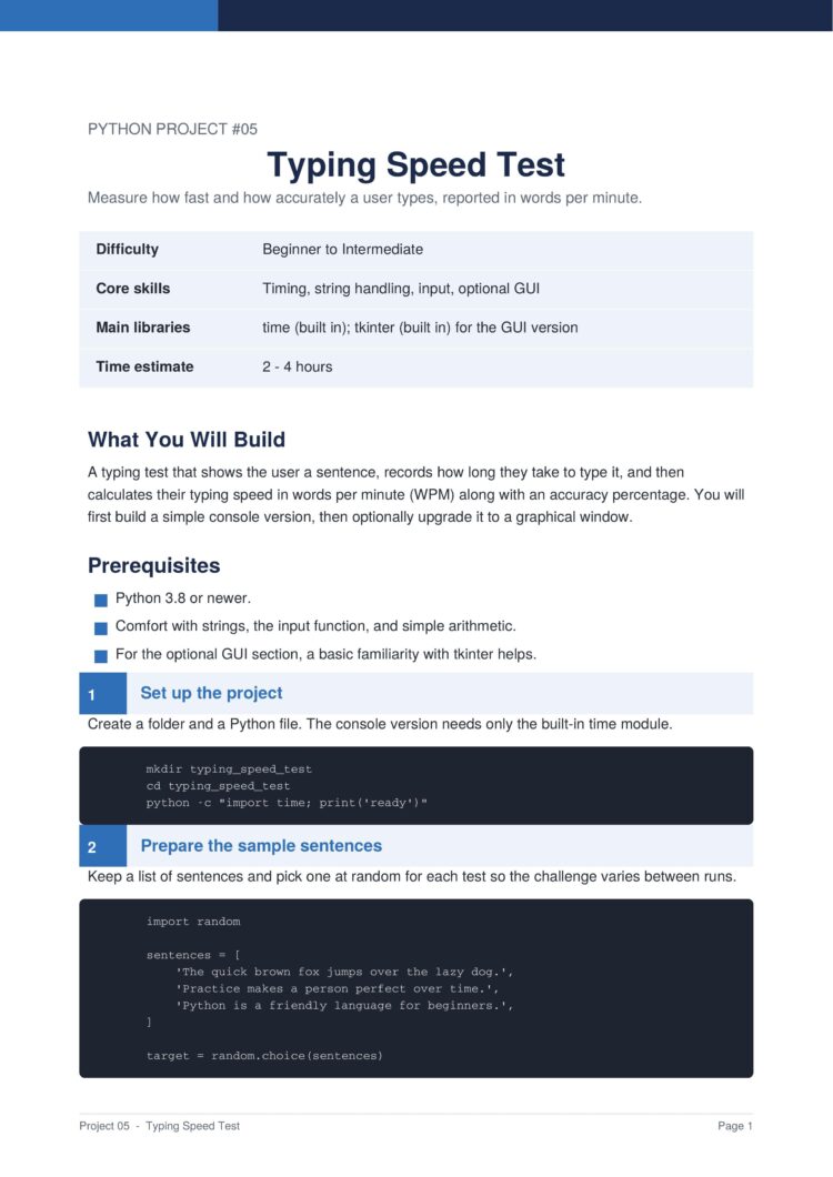 Typing Speed Test Py Project Guide - Connect 4 Programming