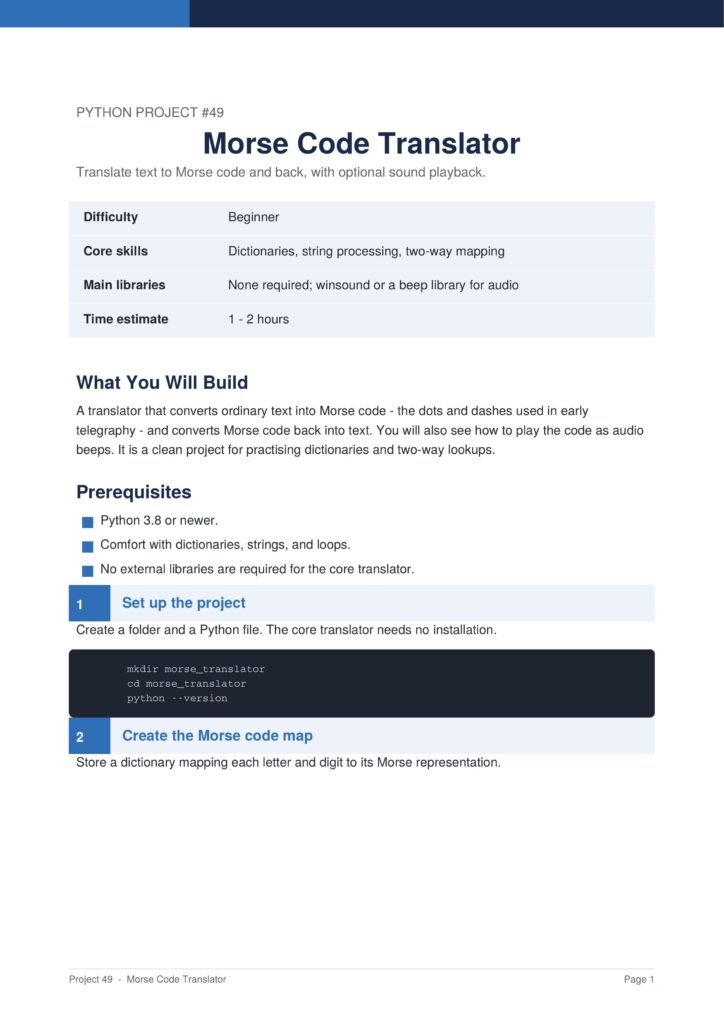 Morse Code Translator Py Project Guide - Connect 4 Programming Morse Code Translator Py Project Guide