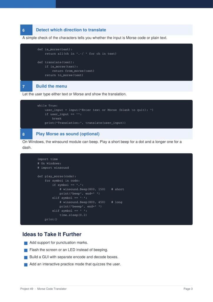 Morse Code Translator Py Project Guide - Connect 4 Programming Morse Code Translator Py Project Guide